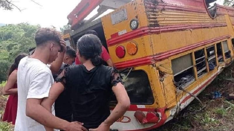 Bus cae en abismo y sobreviven todas las personas pasajeras