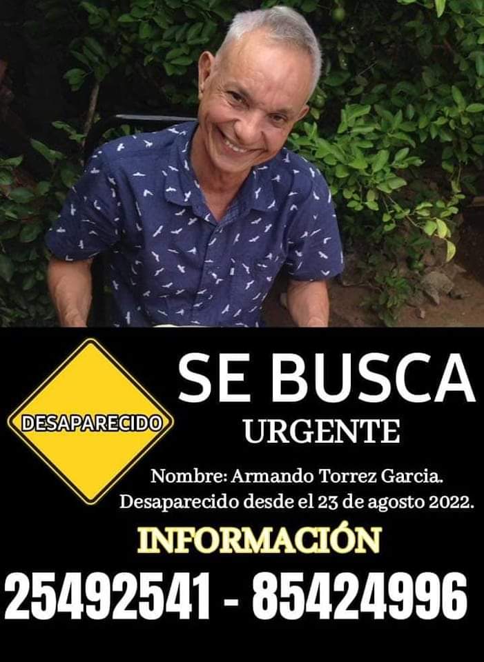 Familia pide ayuda para encontrar al señor Armando Torres García de 70 años de edad y quien tiene problemas mentales.