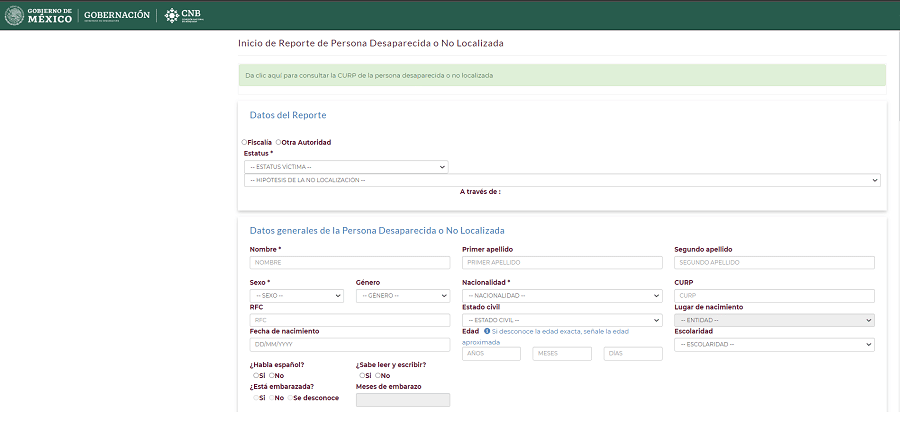 El paso a paso de cómo reportar las desapariciones en la Comisión Nacional de Búsqueda de Personas (CNB), órgano administrativo desconcentrado de la Secretaría de Gobernación (SEGOB) de México.