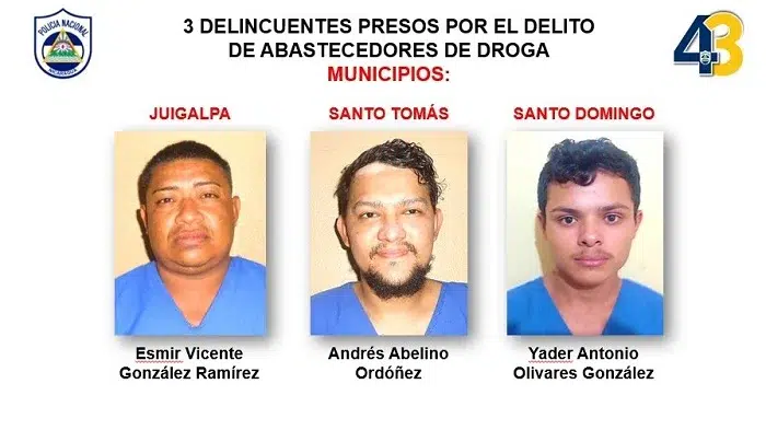 Policía de Chontales capturó a 7 sujetos, entre ellos, 3 abastecedores de drogas