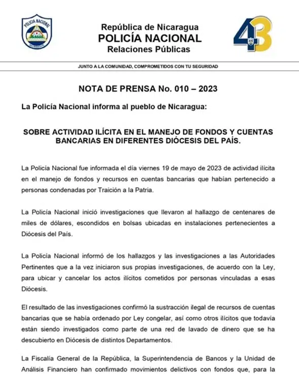Nota de Prensa No. 010- 2023 - Primera página
