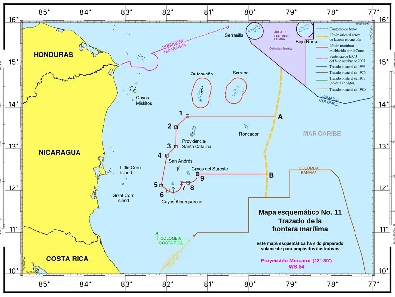 Mapa esquemático N.º 11 Trazado de la frontera marítima