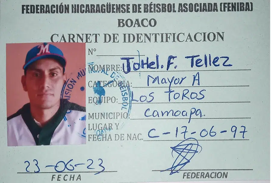 Joel Francisco Téllez Ortega era jugador del equipo Los Toros en la liga municipal de beisbol mayor “A”