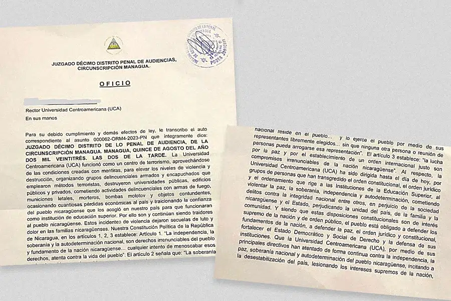 Parte del giro judicial emitido en contra de la UCA