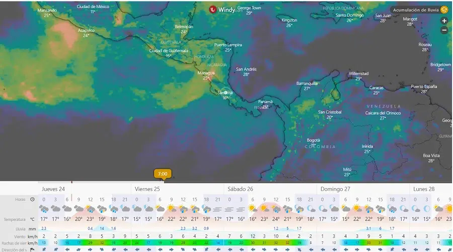 Imágenes del comportamiento de las lluvias en la región centroamericana y particularmente en Nicaragua, al igual que las proyecciones de precipitaciones para los próximos días.