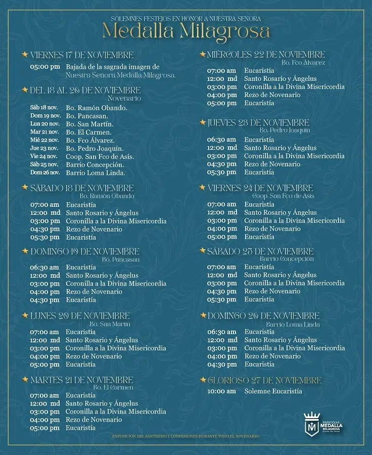 Programa de actividades en honor a la Medalla Milagrosa