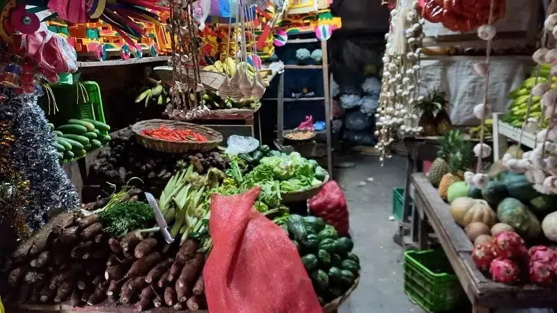 Venta de frutas y verduras en el mercado local de Camoapa