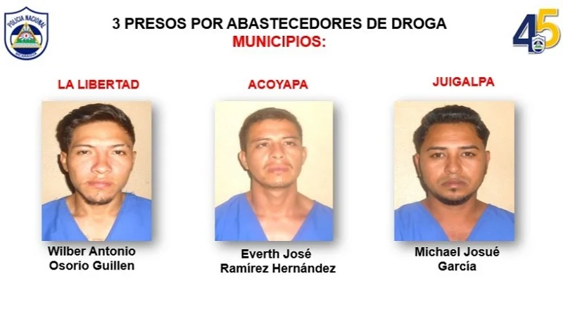 Capturan en Chontales a tres supuestos abastecedores de drogas