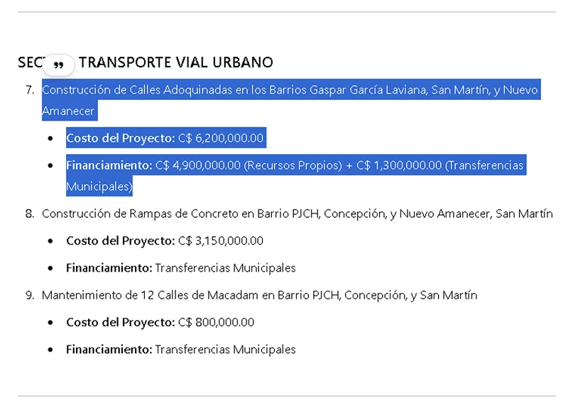 Mejoramiento vial urbano en Camoapa con adoquinado, rampas de concreto y mantenimiento de calles, con una inversión total de C$ 10,150,000.00.