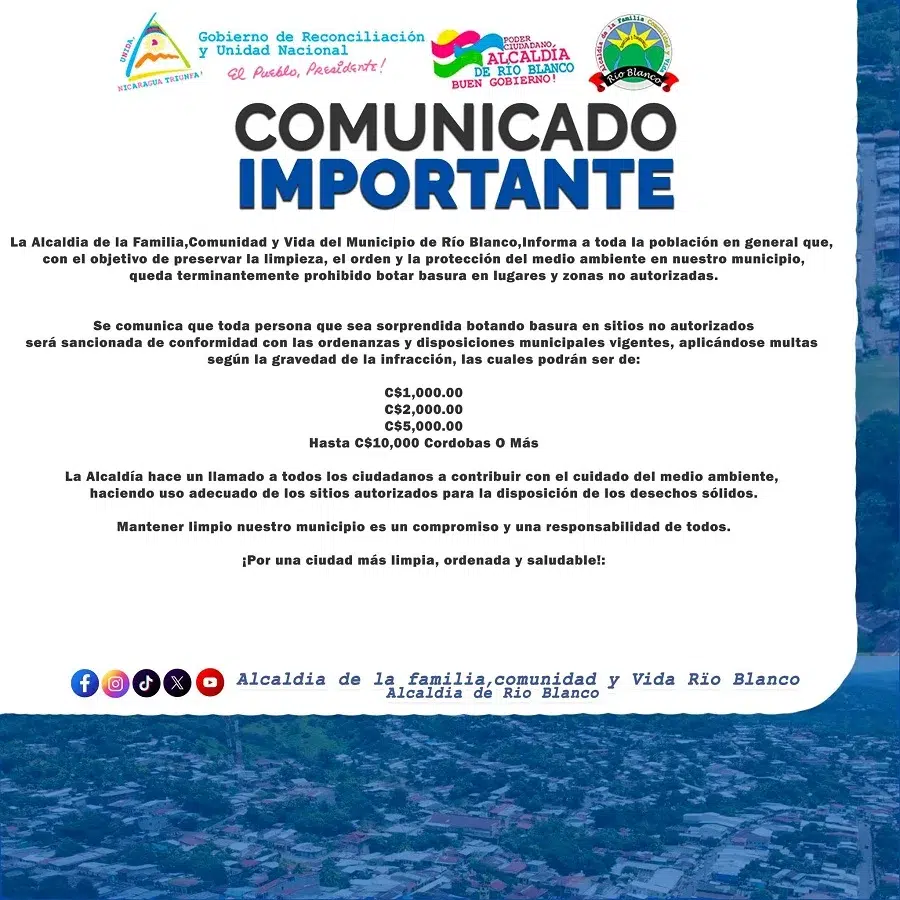 Comunicado de la Alcaldia de Rio Blanco