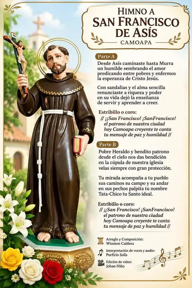 Letra del Himno a San Francisco de Asís de Camoapa